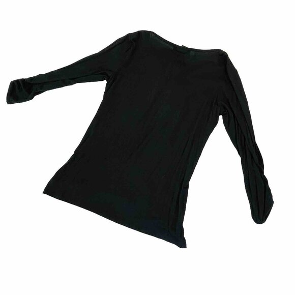 August Silk Women Size Small Black 3/4 Sleeve Gold V Neck Lightweight Stretchy - Picture 2 of 9